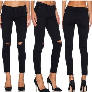 MOTHER The Looker Ankle Fray Jeans Guilty Sin Black Distressed Size 30